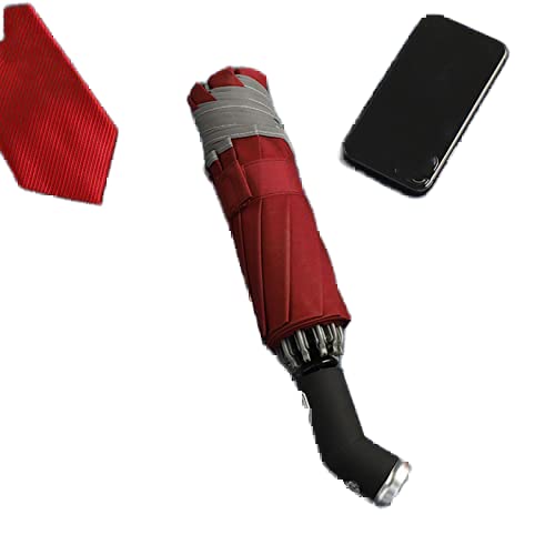 XYNSNDB Paraguas Ligero Paraguas automático Mujer Raya Reflectante Luz LED inversa Paraguas Tres Plegables invertidos 10 Costillas Paraguas a Prueba de Viento Viaje (Color: Rojo)