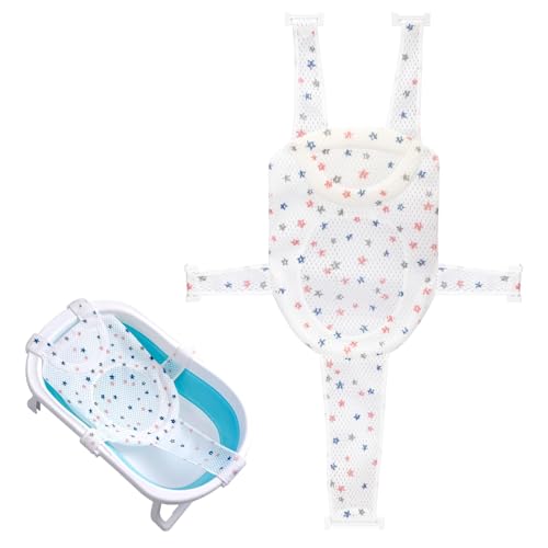 Image of Colorlife Baby Bath Seat Support Net Infant Bathing Seat Support Mat, Adjustable Comfortable Non-Slip Five-Pointed Baby Shower Net Bathtub Sit Up Mesh for Newborn 0-12 Months-White(No Bathtub)