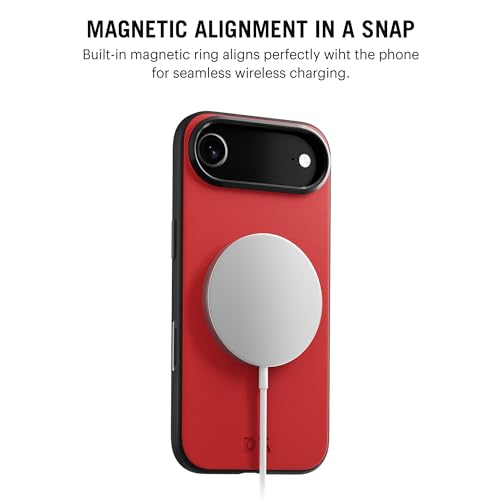 Image of DailyObjects Leatherite Case for iPhone Air Compatible with MagSafe Wireless Charging | Crimson-Grey Hybrid Magnetic Back Cover
