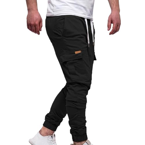 Mens Tapered Athletic Pants Casual Straight Leg Sweatpants Elastic Waist Workout Running Cargo Trousers with Pockets3