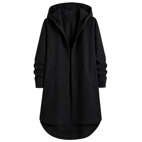 Mens Trench Coat Single Breasted Long Pea Coat Hooded Winter Overcoa - image 5