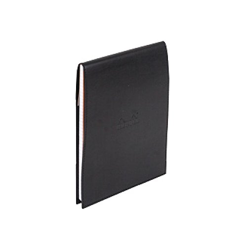 Bloc-notes agrafé Rhodia N°16 noir avec étui porte-bloc format A5 en simili cuir