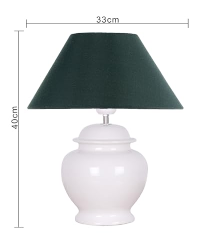 Image of Homesake Ceramic Pot Shaped Base White Table Lamp with Shade, Home Decor Items - Green