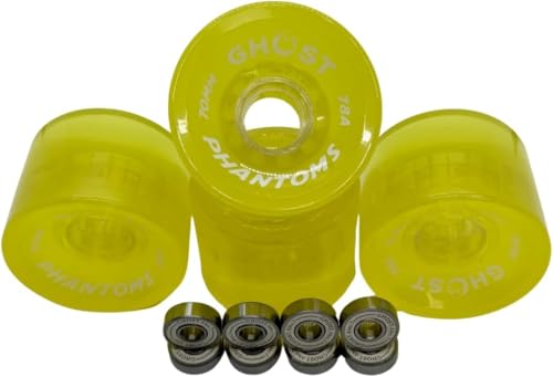 GHOST BOARDS Ghost Wheels, Jelly Phantoms, 70MM 78A, Semi-Transparent, Longboard Wheels, Great for Cruising and Carving, ABEC-7 Bearings Included (Yellow)
