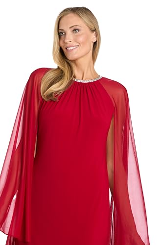 Image of R&M Richards Women's Knee-Length Glitter Sequin Lace Dress W /Sheer Asymmetric Poncho Overlay | Evening Cocktail Attire