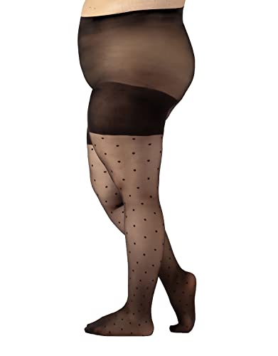 CALZITALY Collants Pois, Collant Voile Curvy, Collant pour Grandes Tailles | Noir, Naturel | XL, 2XL, 3XL, 4XL | 20 DEN | Made in Italy (3XL, Noir Pois) Cover