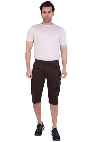 Image of Men Cotton Regular Fit Solid Knee Length Short | 2 Zipper Pocket | 4 Button Pockets | Versatile Half Pants for Everyday -