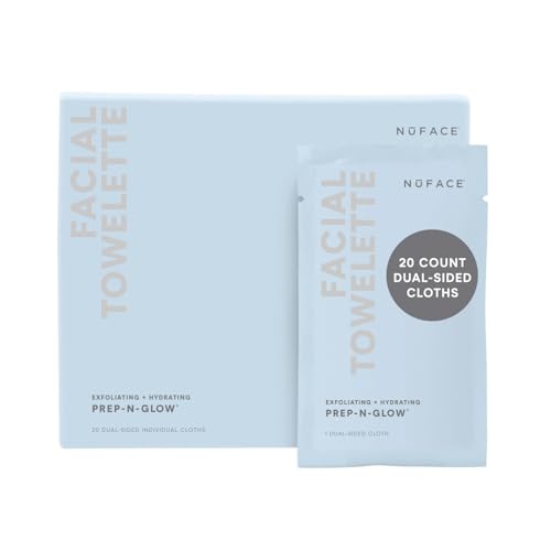 NuFACE Prep-N-Glow Facial Towelettes - 2-in-1 Exfoliating Makeup Remover Wipes, Hyaluronic Acid Travel Face Wipes to Hydrate for Glowing Skin - 20 Individually Wrapped Cloths