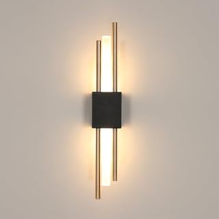 Comely LED Wall Lights Indoor, 10W Modern LED Wall Lamp Warm Light 3000 K, Long Wall Sconce Lights Acrylic for Bedroom Living Room Corridor Hallway (Black Gold)