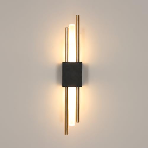Comely Applique da Parete Interno LED, 10W Lampada da Parete LED Moderno, Lungo Lampada a Muro in Acrilico per Camera da Letto Soggiorno Corridoio Scale, Bianco Caldo 3000K (Oro+Nero)
