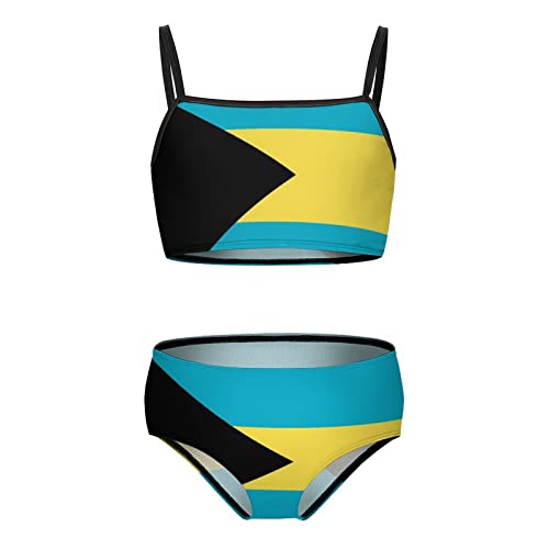 Bahamas Flag Girl's 2 Piece Swimsuit Prints Bathing Suits Tankini Set Kids Summer Beach Wear Sports Bikini 9-11Y（140cm）