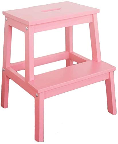 FALIYORS Portable Step Stool Multifunctional 2 Steps Ladder Stool Household Step Stool Kitchen Stool Solid Wood Stool Step Stool Simple Shoe Stool (Color : Red) (Color : Red) (Pink)