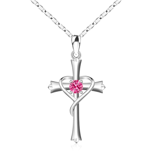 Pendentif croix en argent et pierre de juillet, un symbole d'amour éternel pour maman