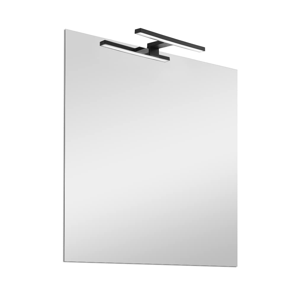 Inbagno Specchio con Lampada LED 60x80 Reversibile, Completa di Luce LED 30 cm a Risparmio energetico, Luce Naturale (Lampada Nero Opaco)