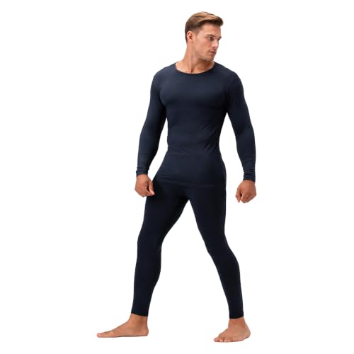 DEVOPS Men Thermal Underwear Long Johns Fleece Set Navy
