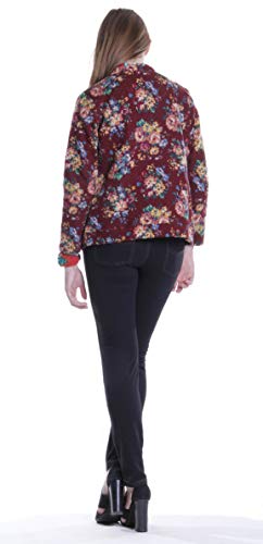 LA CERA Women's Printed Floral Quilt Snap Jacket, Plus Size, Mandarin Collar, Front Pockets, Machine Wash3