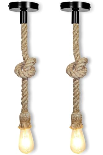 Image of Natural Jute Rope Hanging Pendant Light for Ceiling - Rustic Antique Decor, E-27 Holder, Blub not Included Pack of 2