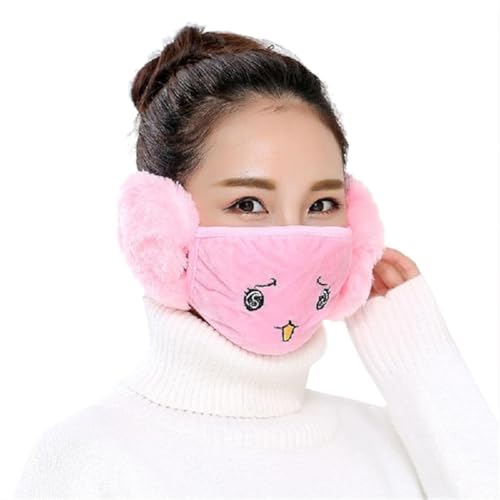 洗えるマスク 秋冬 防寒マスク 大人用マスク 布マスク 綿マスクフェイスマスク バイク 耳カバー 一体型 レディース メンズ耳当て イヤーウォーマー 耳カバー 耳保護 お出かけ アウトドア 雪遊び クリスマス 誕生日 学生用 大人用 (ピンク)