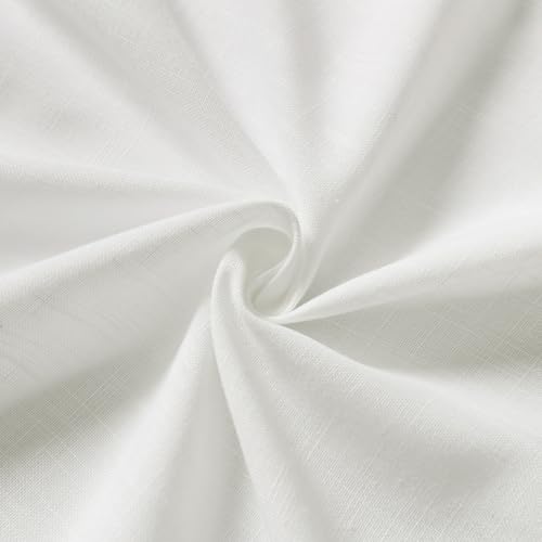 Image of Nanspring Off White Kitchen Curtains 36 Inch Length Set 2 Panel Back Tab Pocket Semi Sheer Short Linen White Curtain Tiers for Small Bathroom Window Basement 52x36