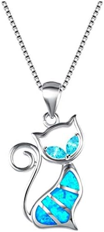 Evangelia.YM Cute Blue Crystal Cat Pendant Necklace for Women Teens Girl - Simple Elegant Premium Alloy Chain Ladies Jewelry Gifts (Blue)
