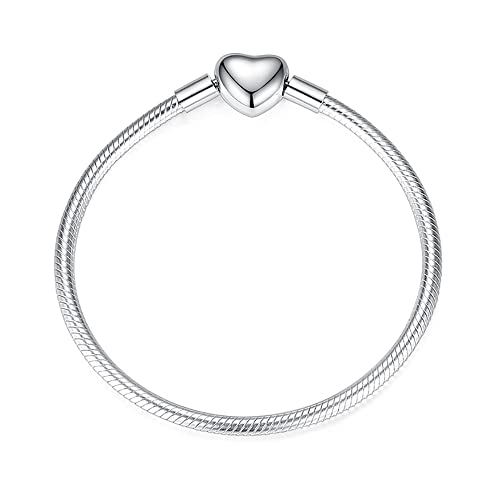 Dewhlia Solid 925 Sterling Silver Heart Clasp Snake Chain Bracelet Fit For Beads Charms Bracelet 7.5 In #TOP10