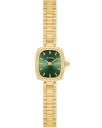 Image of FIYTA Women's Watch - Elegant Gold Small Square Luxury Watch with Sapphire Crystal; 316L Stainless Steel Jewelry Bracelet, Timeless Gift for Her, Mother's Day, Gift Box Included