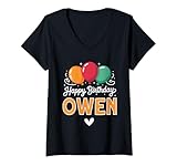 donna buon compleanno dicendo owen maglietta con collo a v