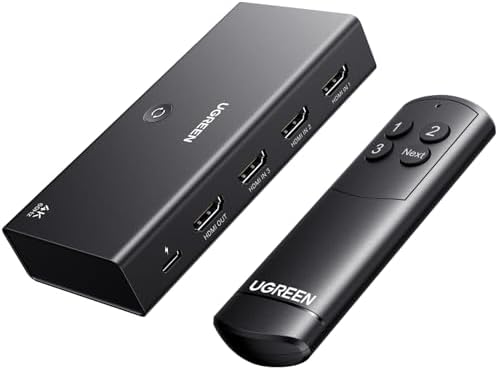 UGREEN HDMI Switch 3 in 1 Out 4K@60Hz HDMI Splitter mit Fernbedienung | HDR10+/CEC/HDCP 2.2; Kompatibel mit Switch PS5/4/3 Xbox Blu Ray Player