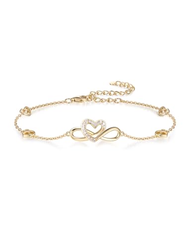 Moissanite Infinity/Heart Dainty Bracelet for Women, Real Authentic 925 Sterling Silver, Beautiful Summer Jewelry, Birthday Anniversary Valentines Mothers Day Ideal Gift for Her