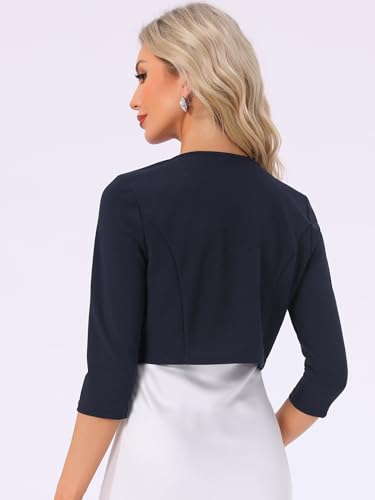 Image of Allegra K 3 /4 Sleeve Shrug Top for Women's Collarless Pleated Open Front Cropped Cardigan