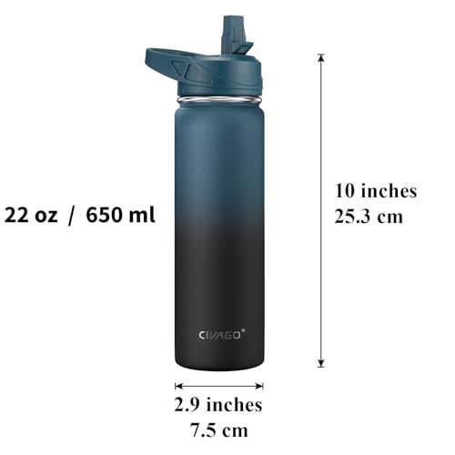 Image of CIVAGO 22 oz Insulated Water Bottle With Straw, Stainless Steel Sports Water Flask Cup with 3 Lids (Straw, Portable Spout and Handle Lid), Double Walled Travel Thermal Canteen Mug, Dark Rainbow