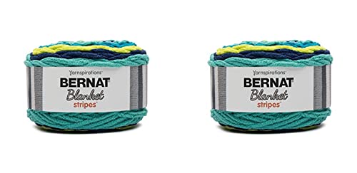 Image of Bernat Blanket Stripes 300g Aqua Violet Yarn - 2 Pack of 300g /10.5oz - Polyester - 6 Super Bulky - Knitting /Crochet