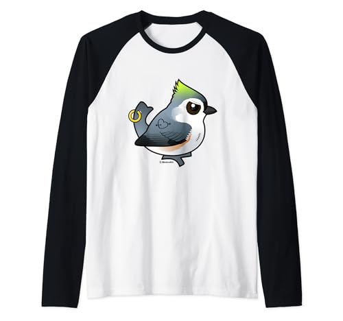 Cute Cartoon Funny Tough Titmouse Birdorable Tufted Bird Raglan Baseball Tee