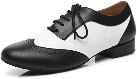 Minishion Mens Ballroom Dance Shoes Black/White Salsa Dancing Shoes 1 Inch Heel US 9