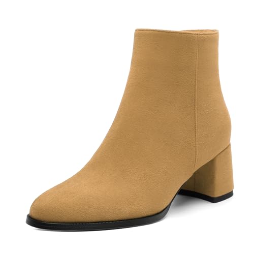 Ankle Boots for Women Low Heel Suede Wide Width Chunky Short