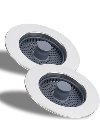 Hibbent 2 Jeux Évier de Cuisine Passoire et Bouchon Combo - Universel 3 en 1 Coquille en Acier Inoxydable avec Passoire Anti-colmatage, Installation Facile...