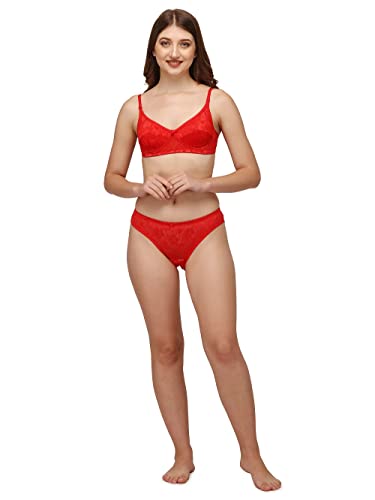 Image of Women Cotton Bra Panty Set for Women Lingerie Set Bra Panty Set for Women with Sexy Bra Panty Set for Women Innerwear Pack of 1 Sets Color:-Pink