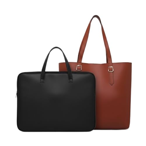 Kit Bolsa Sacola + Pasta para Notebook 14 a 17 Polegadas com Alça, Bolsa Grande para Trabalho Estudo Viagem(Pasta Preto + Sacola Caramelo)