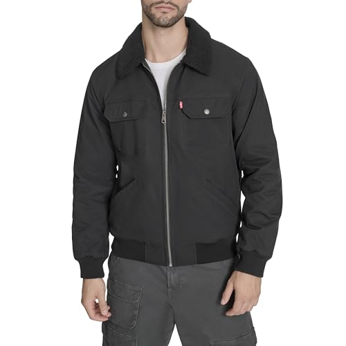 Levi's Men's Sherpa Lined Poly Bomber with Laydown Collar, Black, X-Large