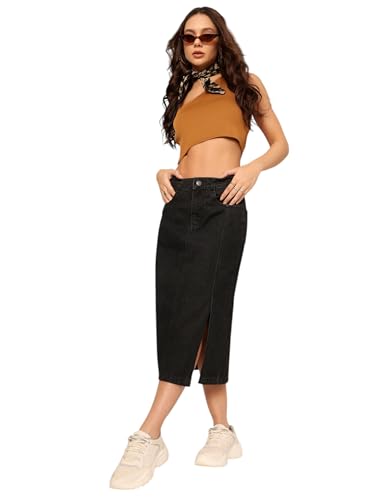 Image of Dolce Crudo Women's Flared High-Rise Stretchable Denim Maxi Skirt