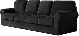 SYLC Sofa Cover with Separate Seat Cushions and Backrests Stretch Velvet Sofa Slipcover Couch Covers Furniture Protector Split Combined (Orange,2 Seat Set 5 PCS)