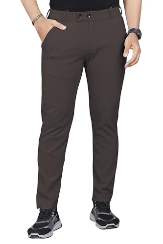 Image of Men's Regular Fit Self-Design Trousers | Mid-Rise Cotton Blend Pants for Work Stylish Formal Bottoms for Men (Pack of 1)