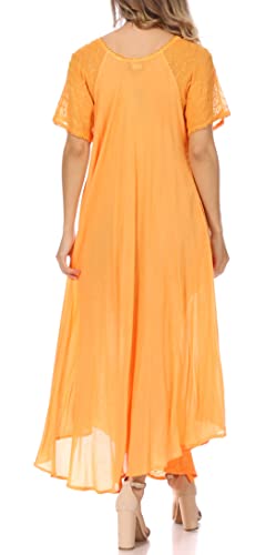 Image of Sakkas Egan Long Embroidered Caftan Dress /Cover Up with Embroidered Cap Sleeves
