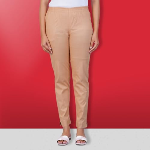 Image of Happy Bunny Cotton Blend Lycra Kurti Pants for Women, Soft 30% Stretch Full Length Trousers with Elastic Waist & Zip Pocket, Ideal for Office, Work, Casual, Home Wear Breathable Slim Fit