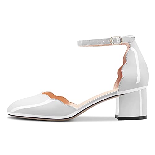 Saekcted Bloc Chunky Mi Talon Heel Rond Bout Sandales Lanières Cheville Boucle Escarpins Mariage Party Cute 5 CM Heels Chaussures Blanc 35 EU Cover