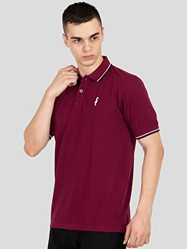 Image of MEN IN BLUE Mens Polo Tshirt | Cotton Blend Pique Knit Polo Collar Half Sleeve Regular Fit Tshirt with Embroidered Logo on Chest and Sleeve