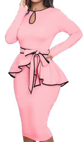 Image of MOJICK Vintage Dress for Women Ruffle Bodycon Keyhole