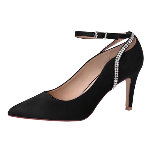 ERIJUNOR E3902 Women Comfortable Faux Suede Middle Heel Rhinestone Evening Prom Wedding Shoes