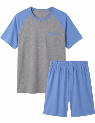 Ekouaer Mens Summer Pajamas Set Bamboo Viscose Loungewear Short Sleeve