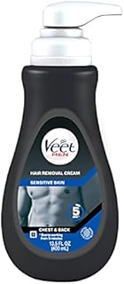 Veet Men Hair Removal Cream for Sensitive Skin, 13.5 fl oz, Painless Long-Lasting Fast-Acting Clean Look, Dermatologically Tested Depilatory Cream. Use on Chest, Back, Arms, Legs & Underarms